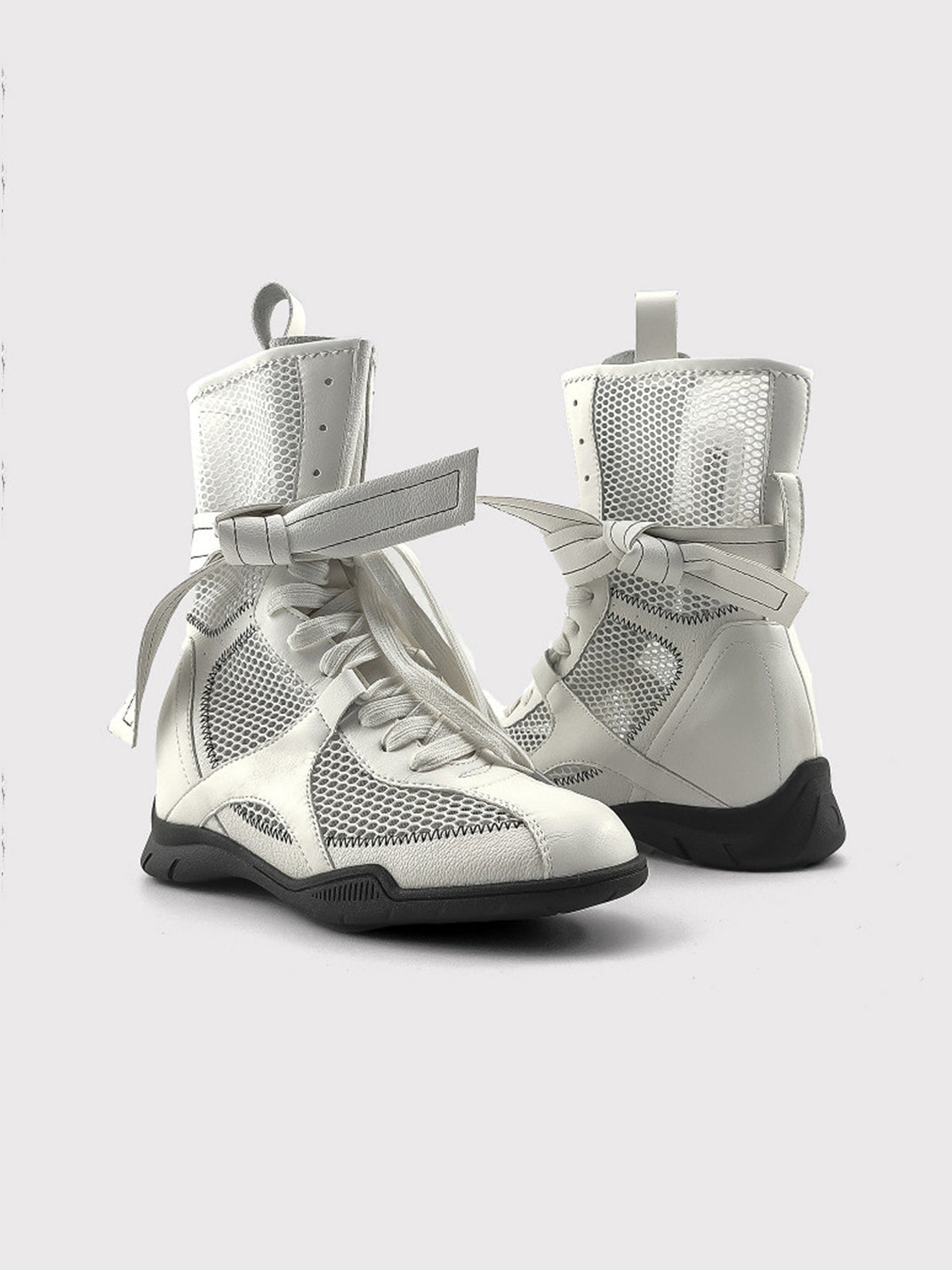 Bow-Lace Mesh Mid-Calf Sport Boots - Skipkicks