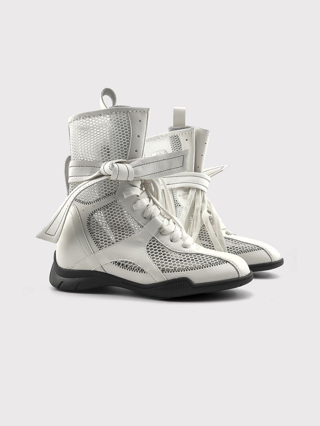 Bow-Lace Mesh Mid-Calf Sport Boots - Skipkicks