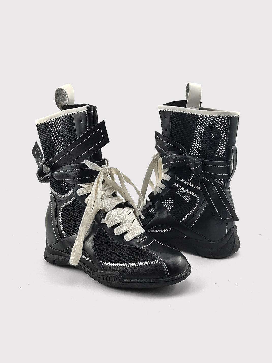Bow-Lace Mesh Mid-Calf Sport Boots - Skipkicks