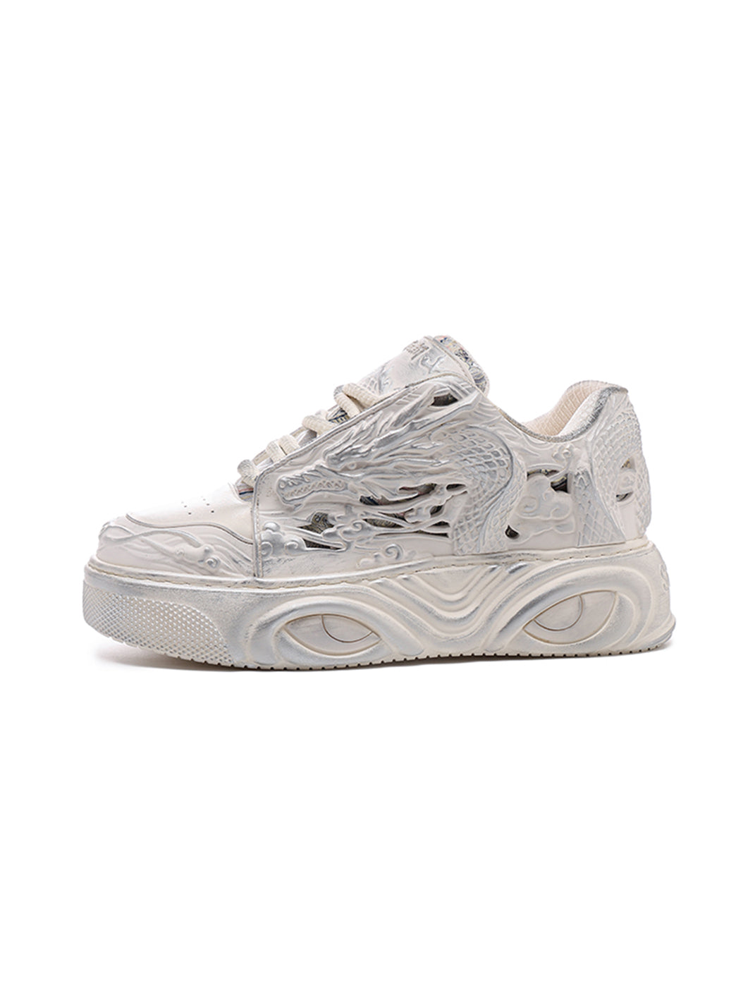 White Dragon Relief Platform Sneakers