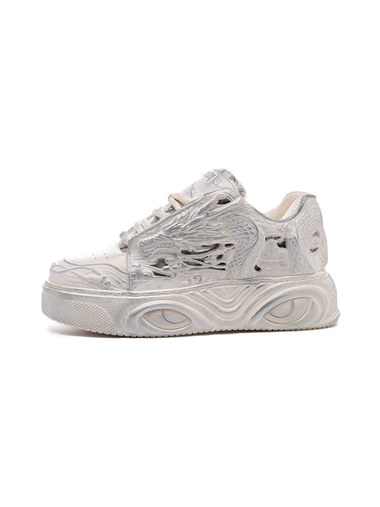White Dragon Relief Platform Sneakers
