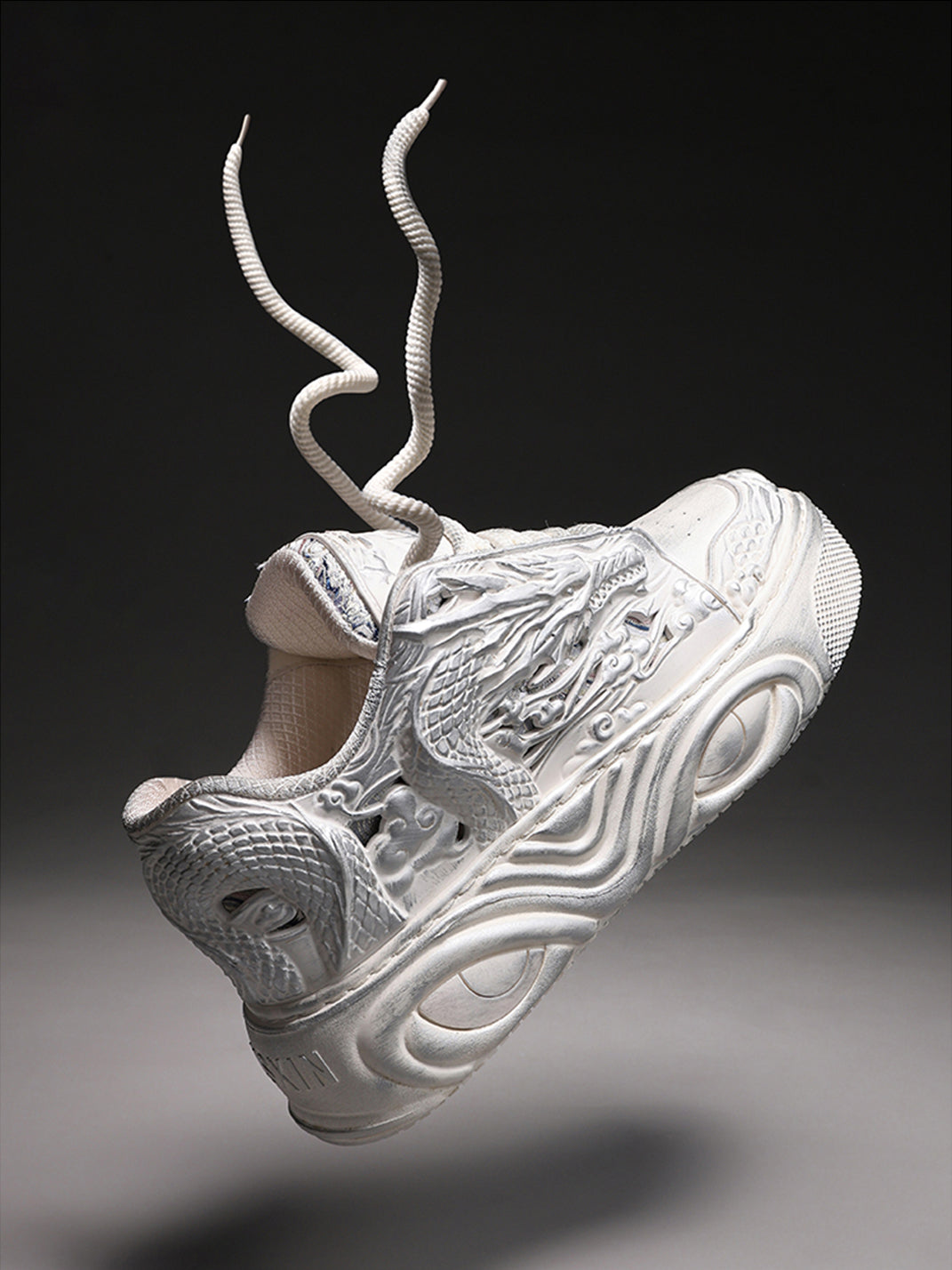 White Dragon Relief Platform Sneakers