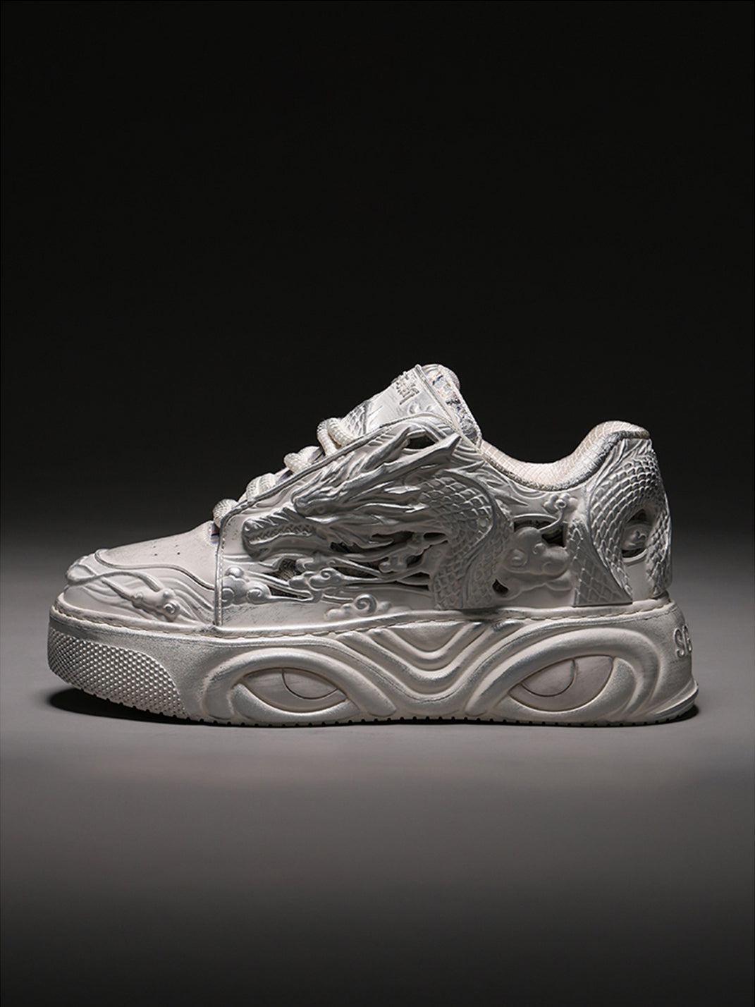 White Dragon Relief Platform Sneakers