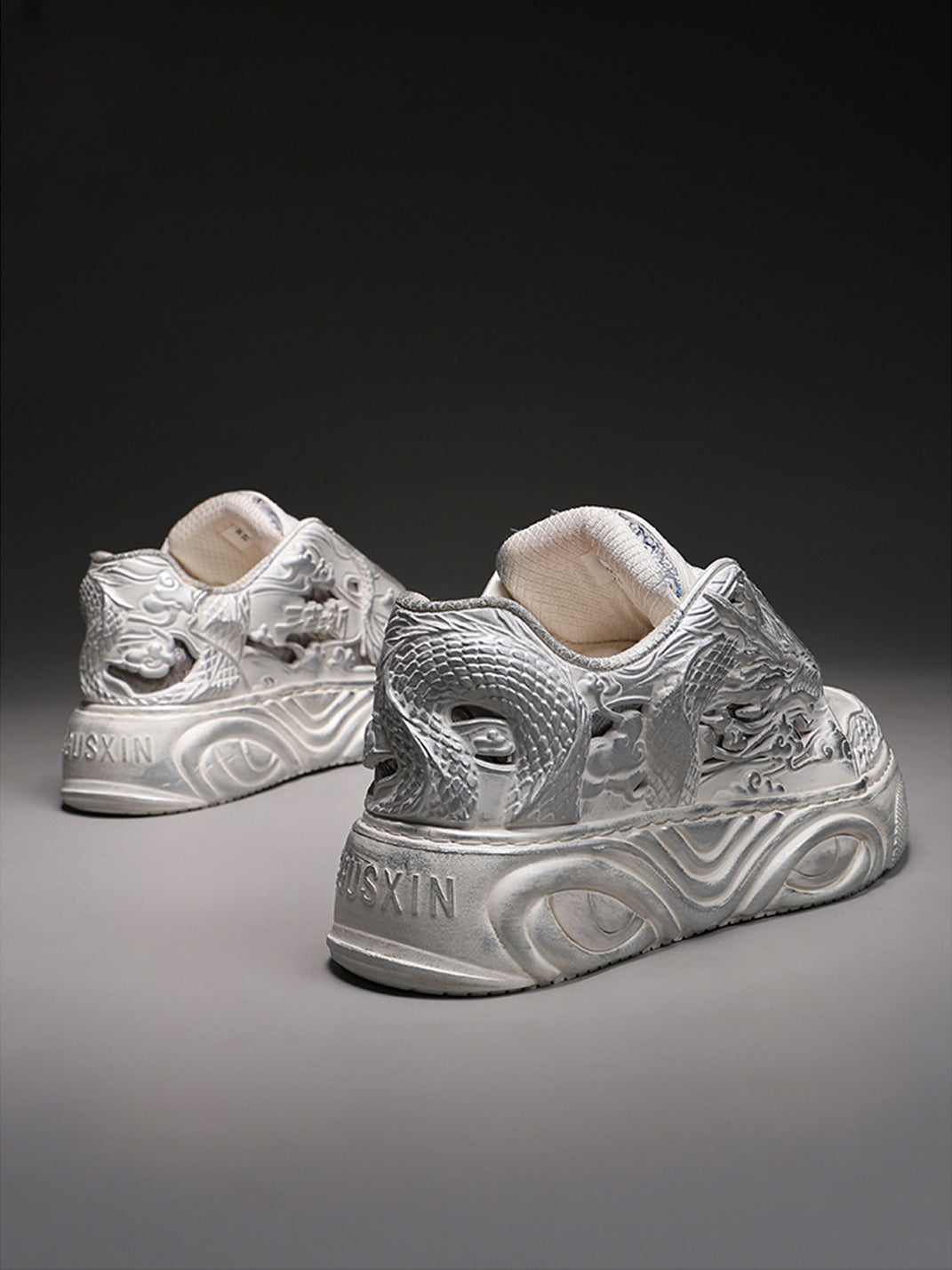 White Dragon Relief Platform Sneakers