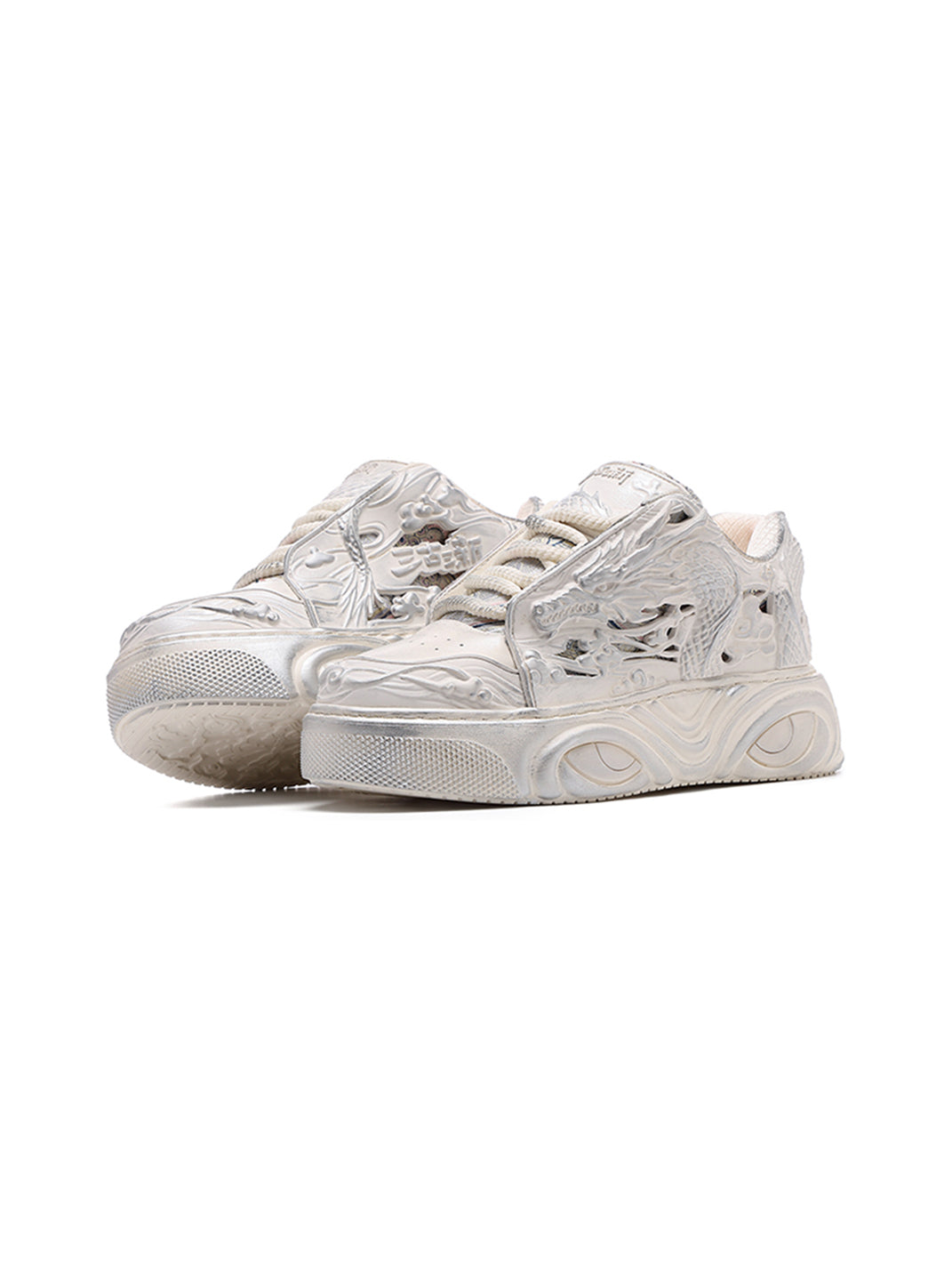 White Dragon Relief Platform Sneakers