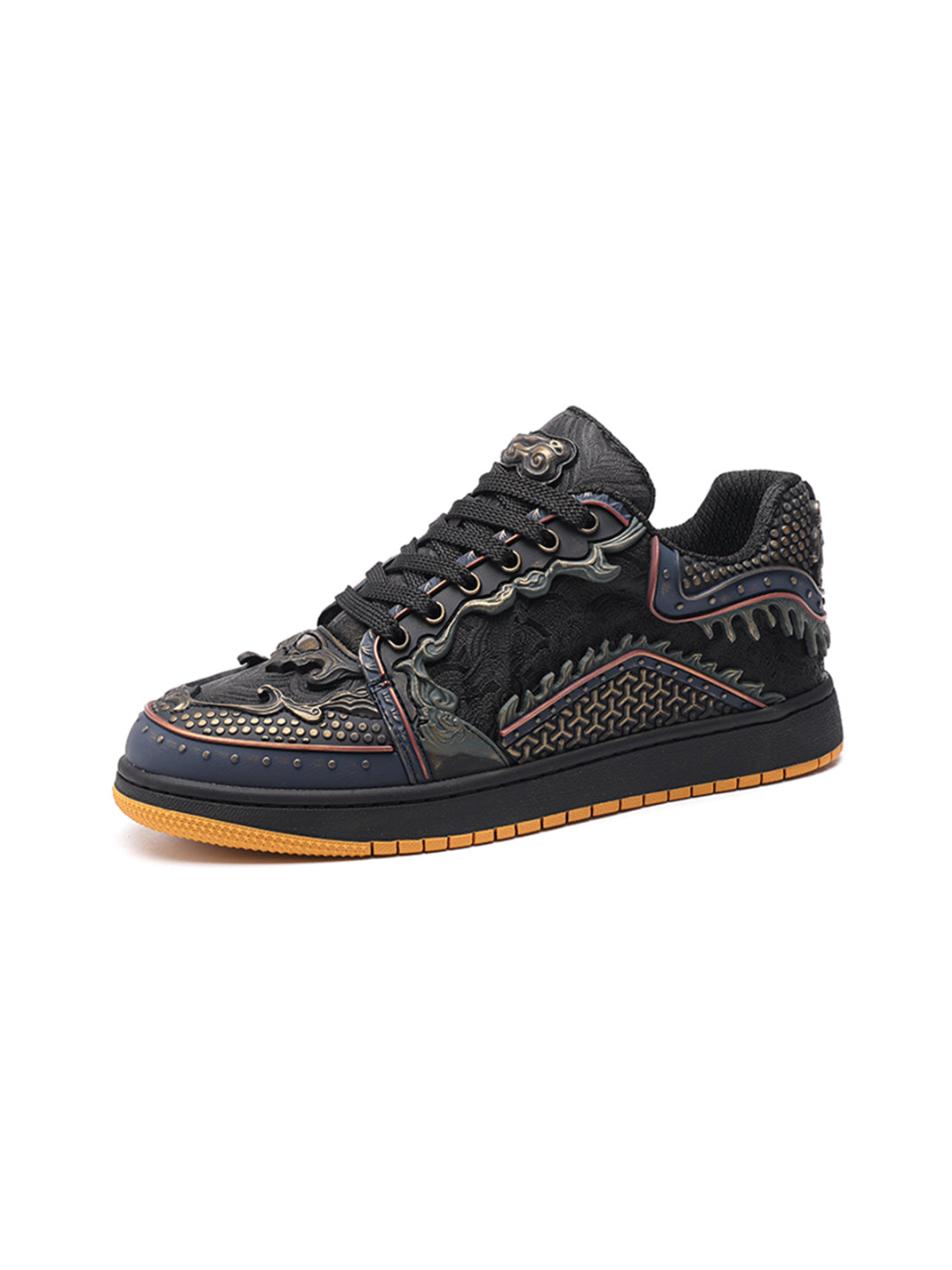 Black Dragon-Scale Gum-Sole Low-Top Sneakers - Skipkicks