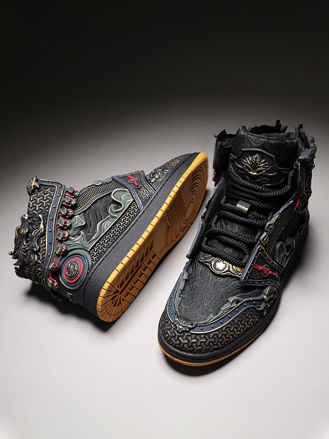 Gilded Mythic Armor High-Top Sneakers - Skipkicks