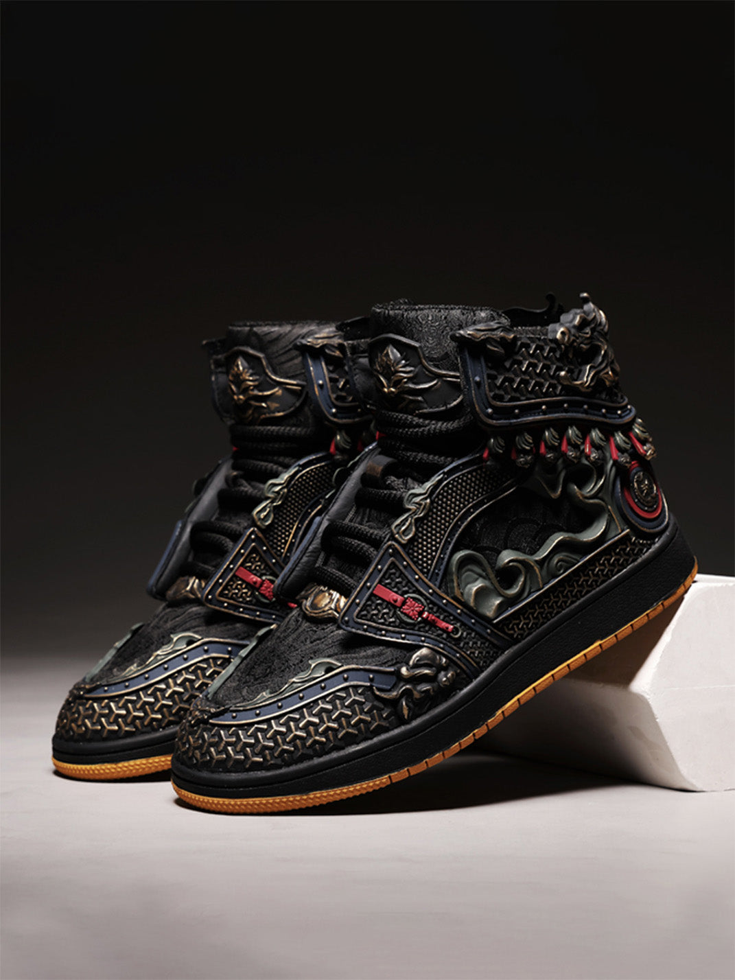 Gilded Mythic Armor High-Top Sneakers - Skipkicks
