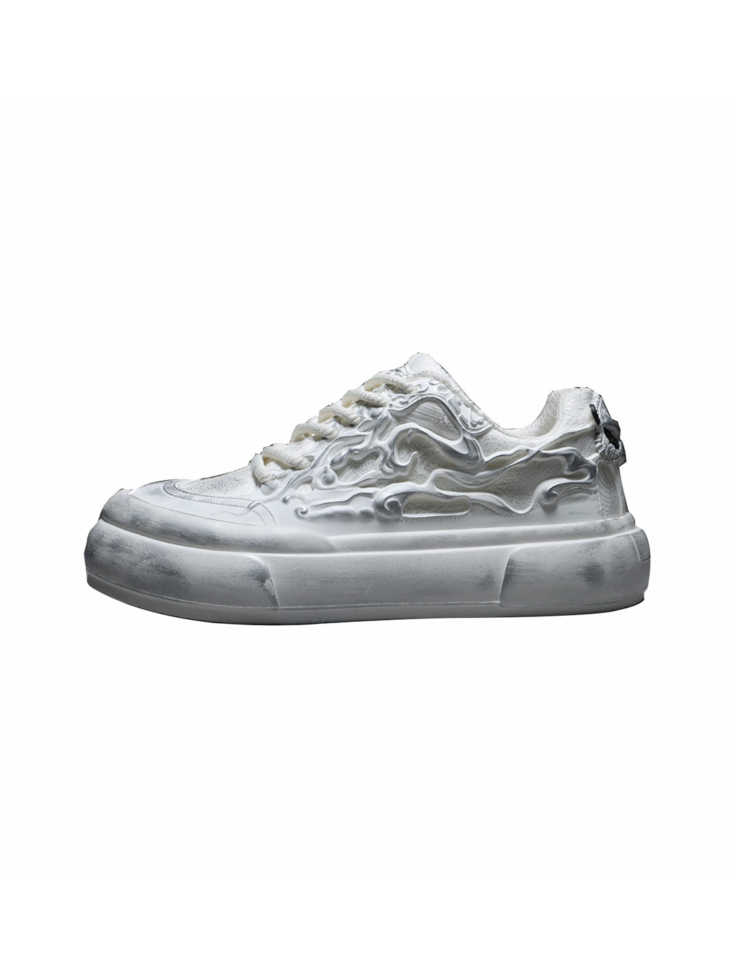 Distressed White Tai Chi Panda Platform Sneakers - Skipkicks