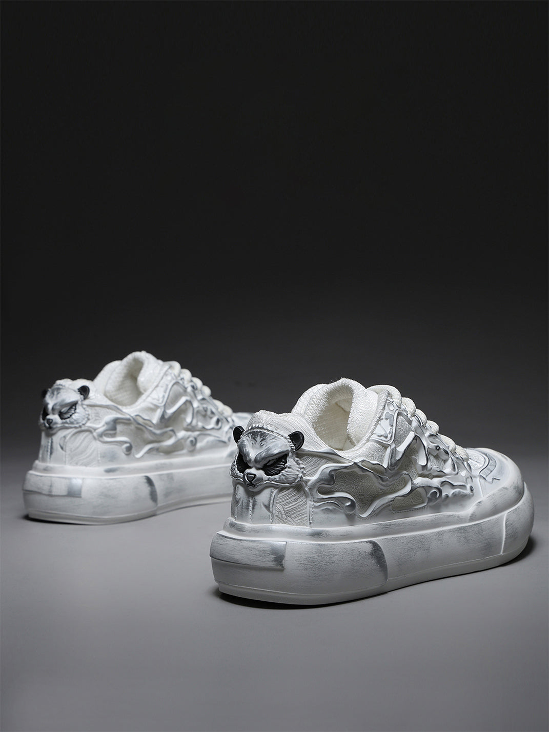 Distressed White Tai Chi Panda Platform Sneakers - Skipkicks