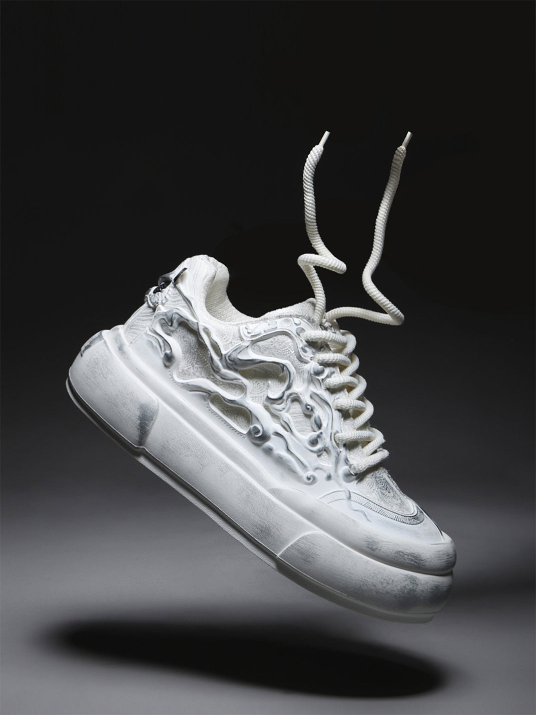 Distressed White Tai Chi Panda Platform Sneakers - Skipkicks