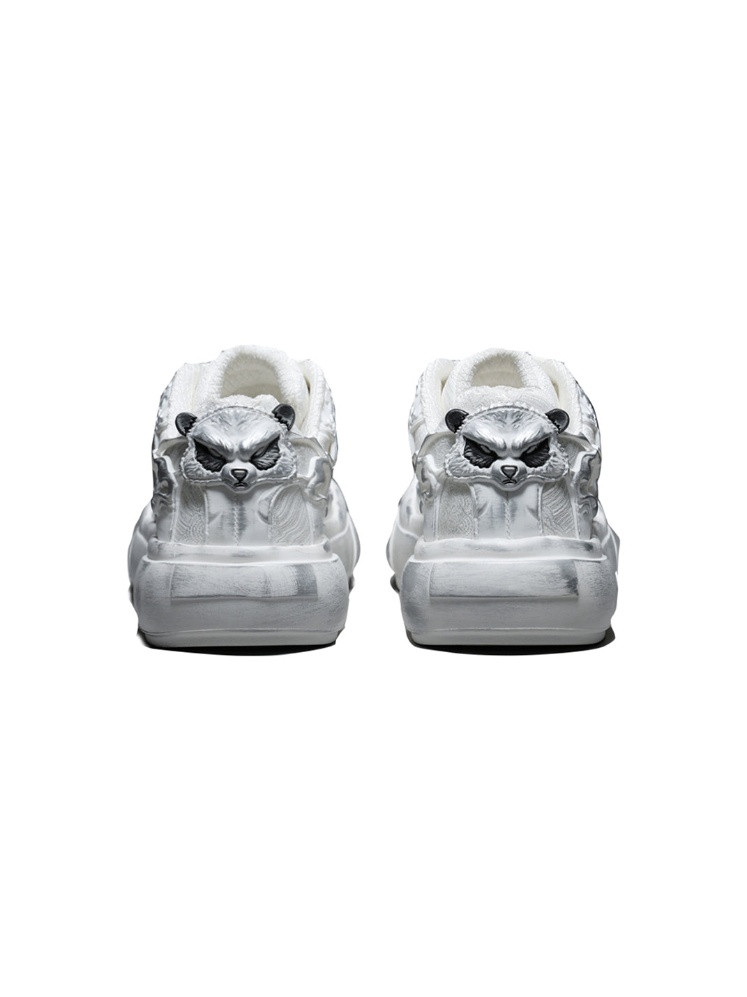 Distressed White Tai Chi Panda Platform Sneakers - Skipkicks