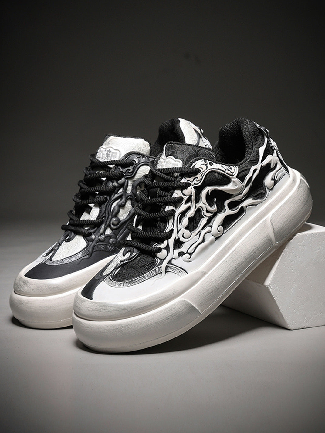 Black White Tai Chi Panda Platform Sneakers - Skipkicks