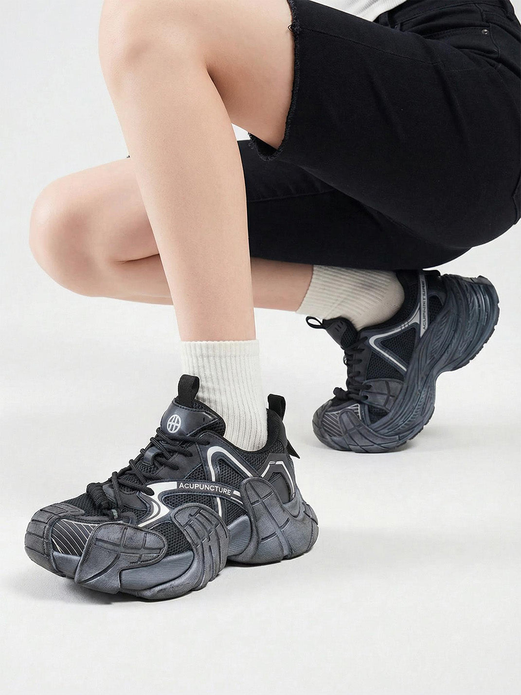 Silver Cage-Panel Platform Sneakers - Skipkicks