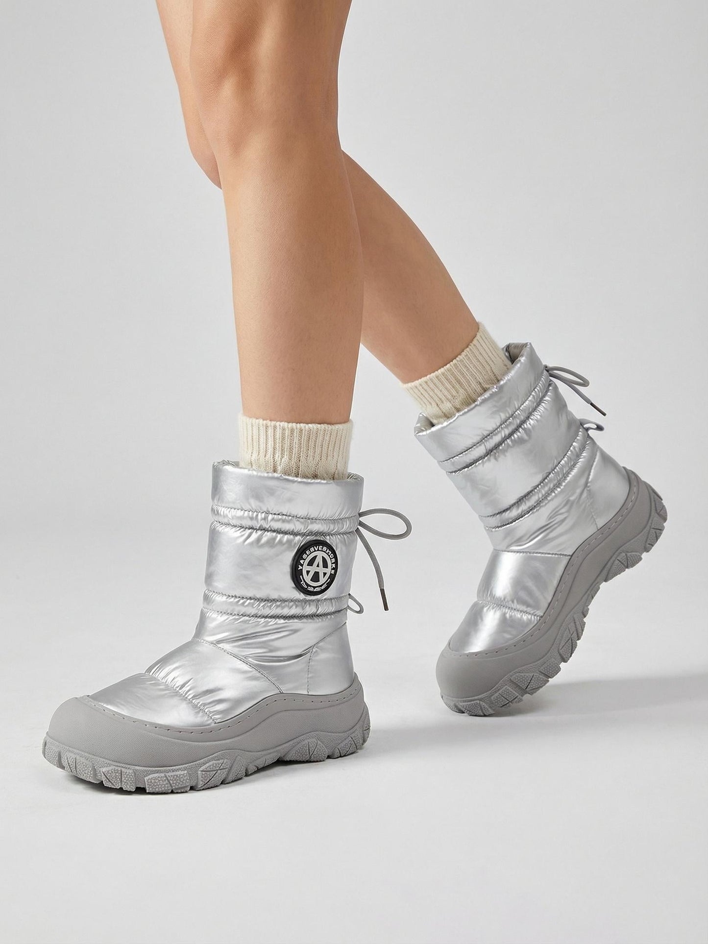 Silver Drawstring Puffer Snow Boots - Skipkicks