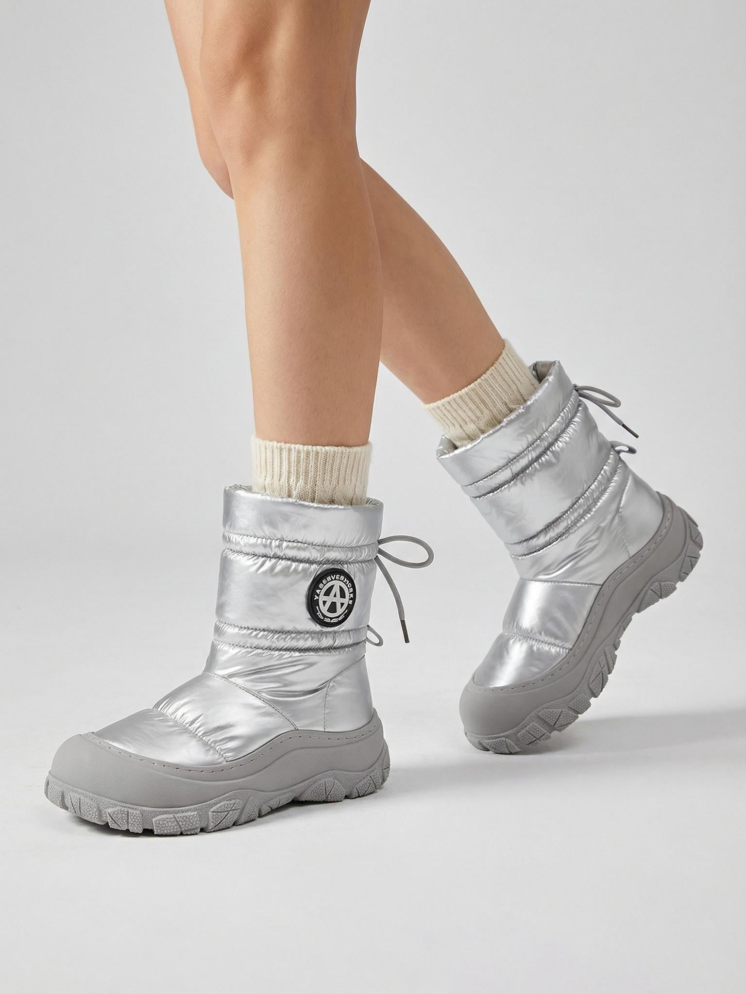 Silver Drawstring Puffer Snow Boots - Skipkicks