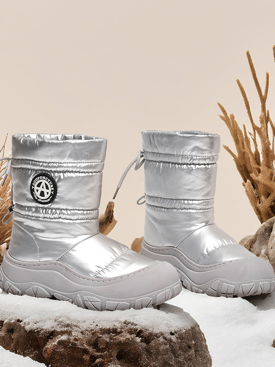 Silver Drawstring Puffer Snow Boots - Skipkicks
