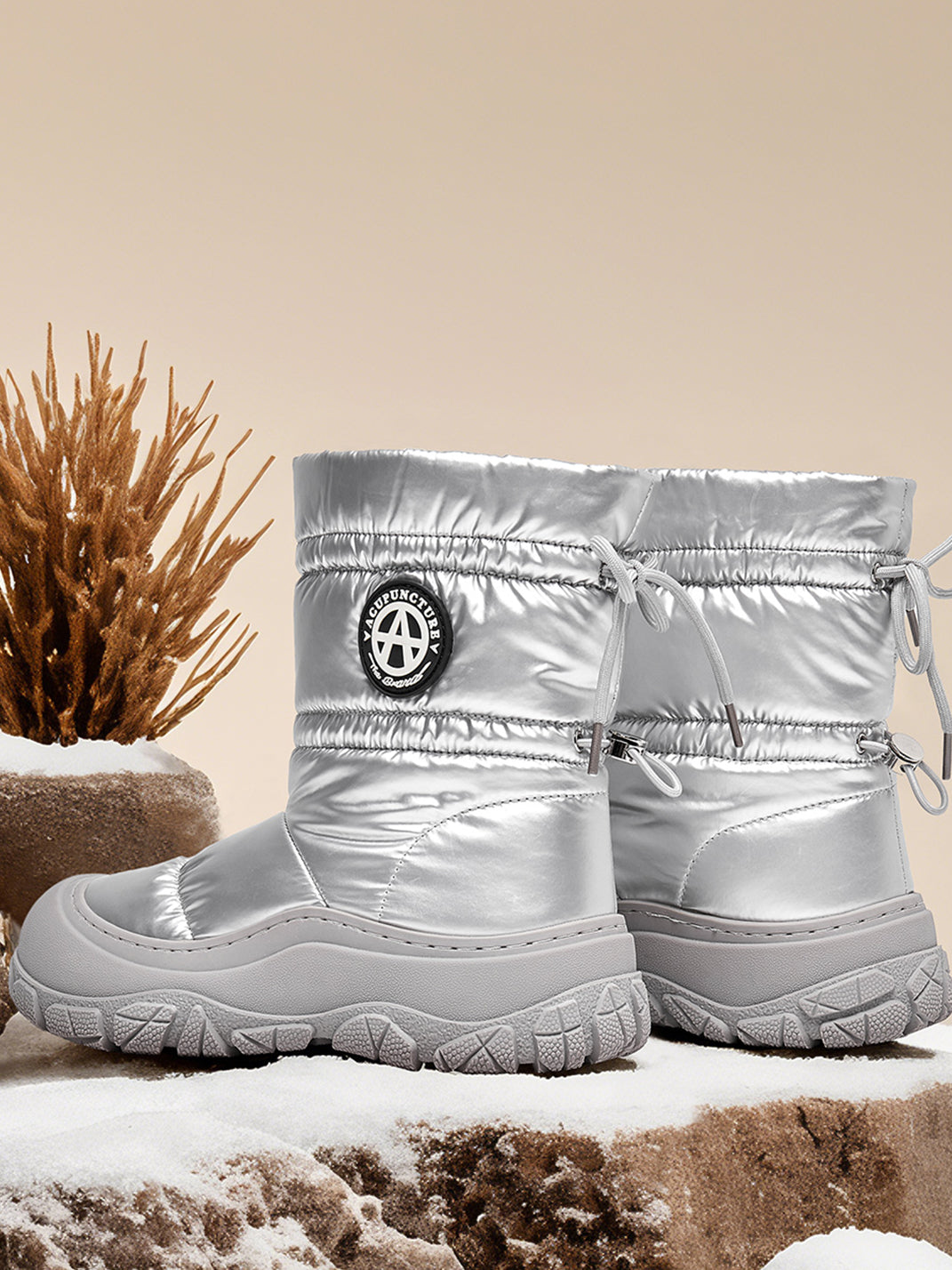 Silver Drawstring Puffer Snow Boots - Skipkicks