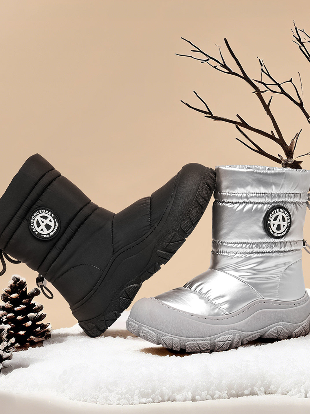 Silver Drawstring Puffer Snow Boots - Skipkicks