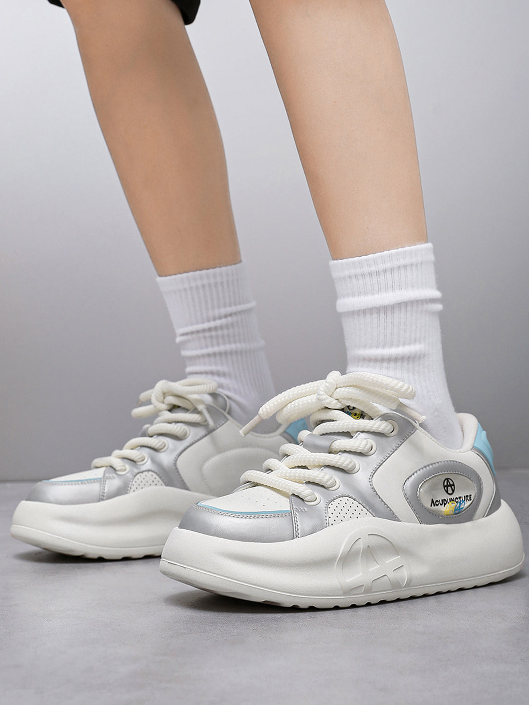 Silver Metallic PU Platform Sneakers - Skipkicks