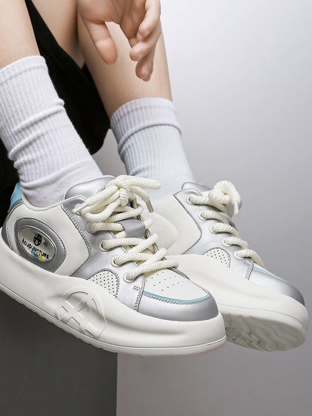 Silver Metallic PU Platform Sneakers - Skipkicks