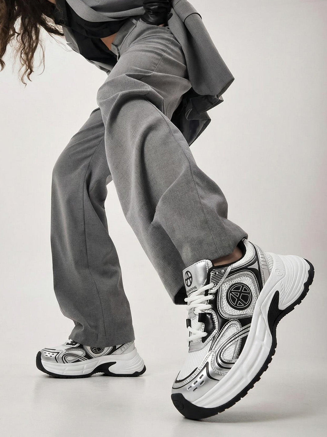 Silver Wave Chunky Dad Sneakers - Skipkicks