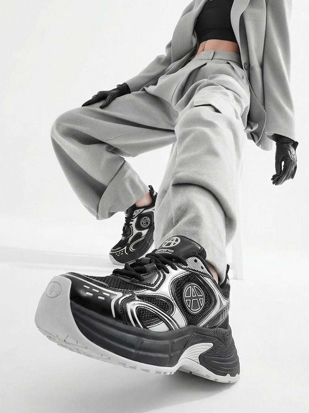 Silver Wave Chunky Dad Sneakers - Skipkicks
