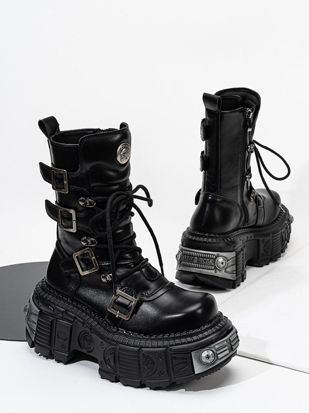Multi-Buckle Platform Combat Boots - Skipkicks