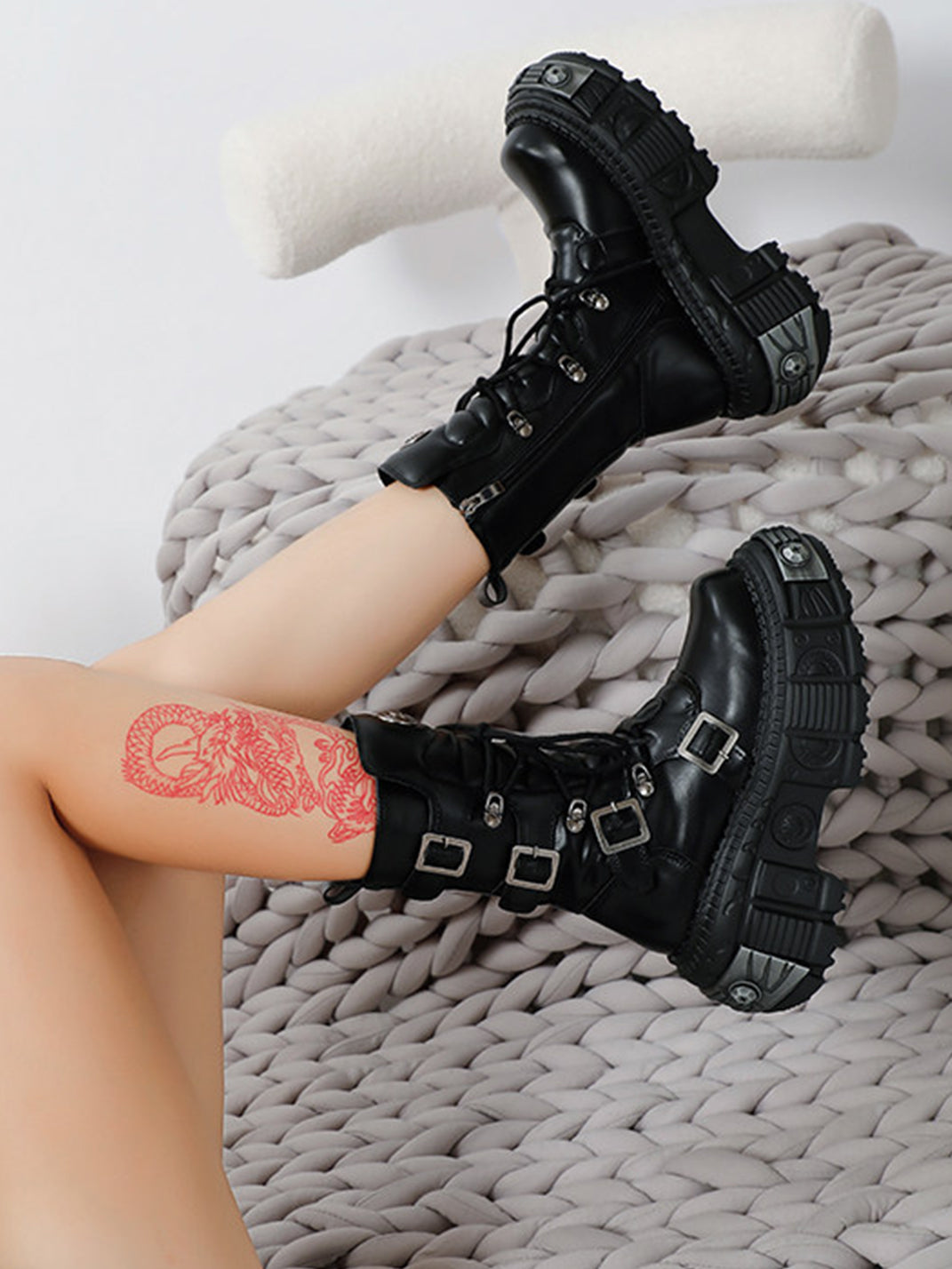 Multi-Buckle Platform Combat Boots - Skipkicks