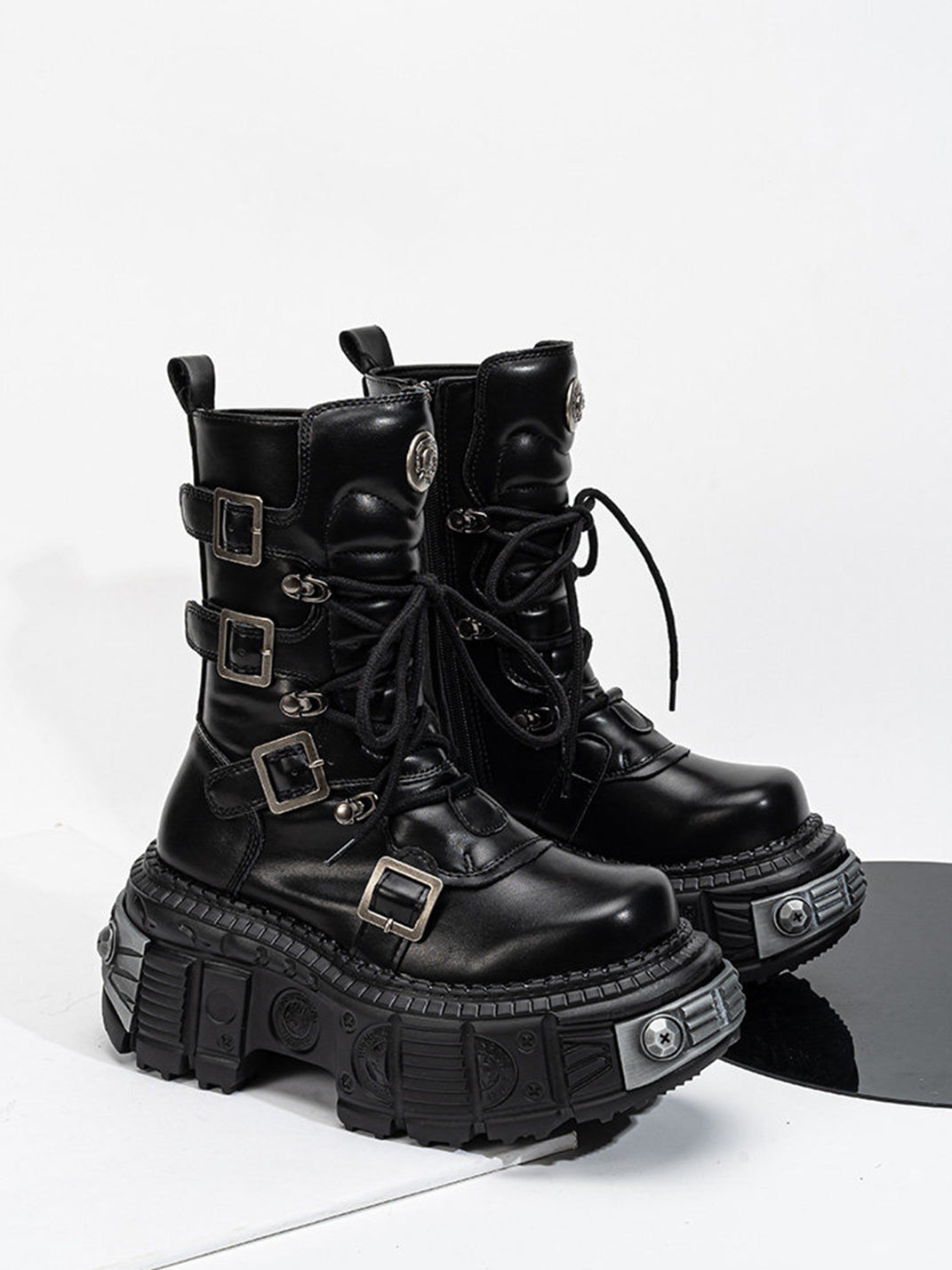 Multi-Buckle Platform Combat Boots - Skipkicks