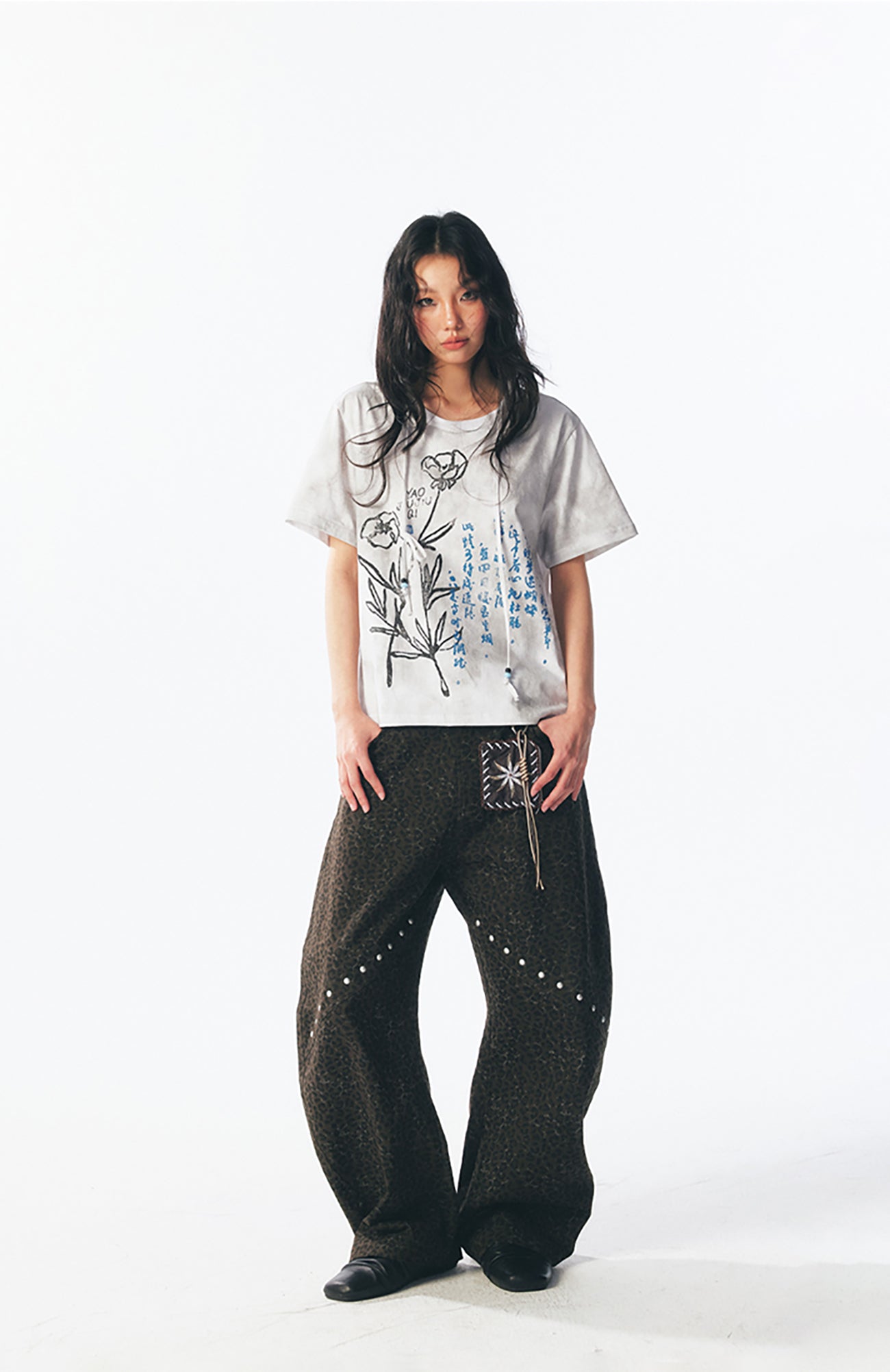 Blue Script Floral Cotton Tee