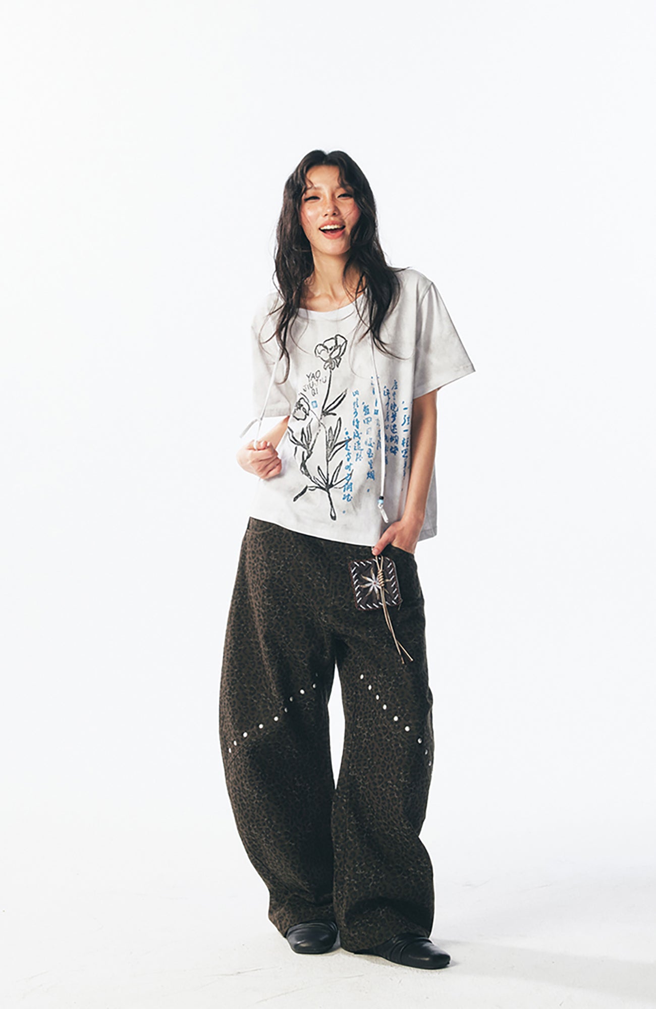 Blue Script Floral Cotton Tee