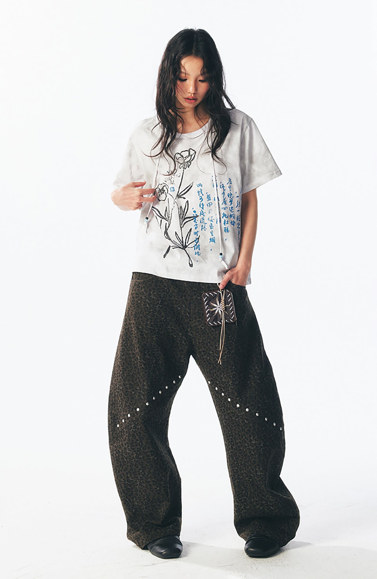 Blue Script Floral Cotton Tee