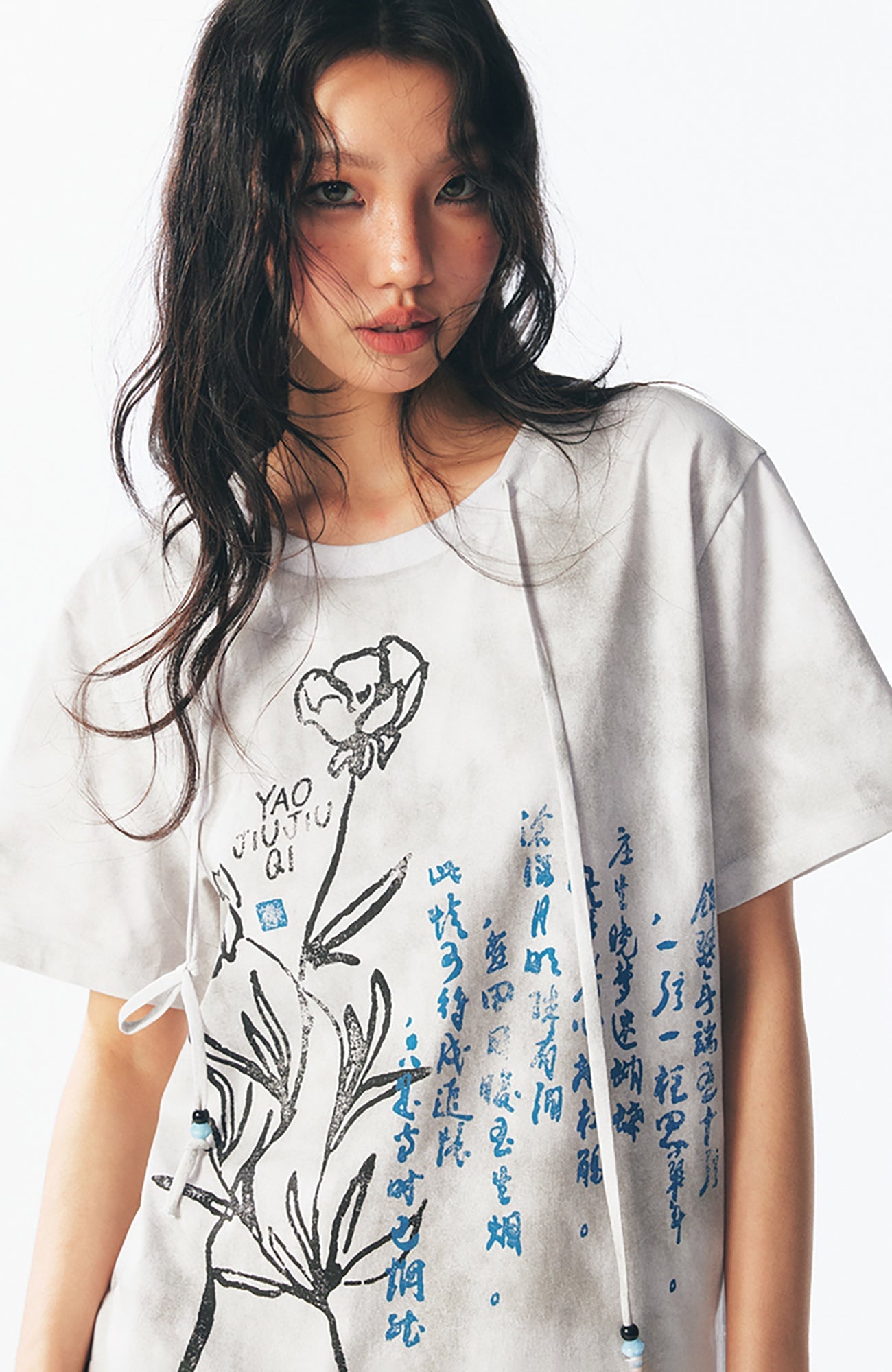 Blue Script Floral Cotton Tee