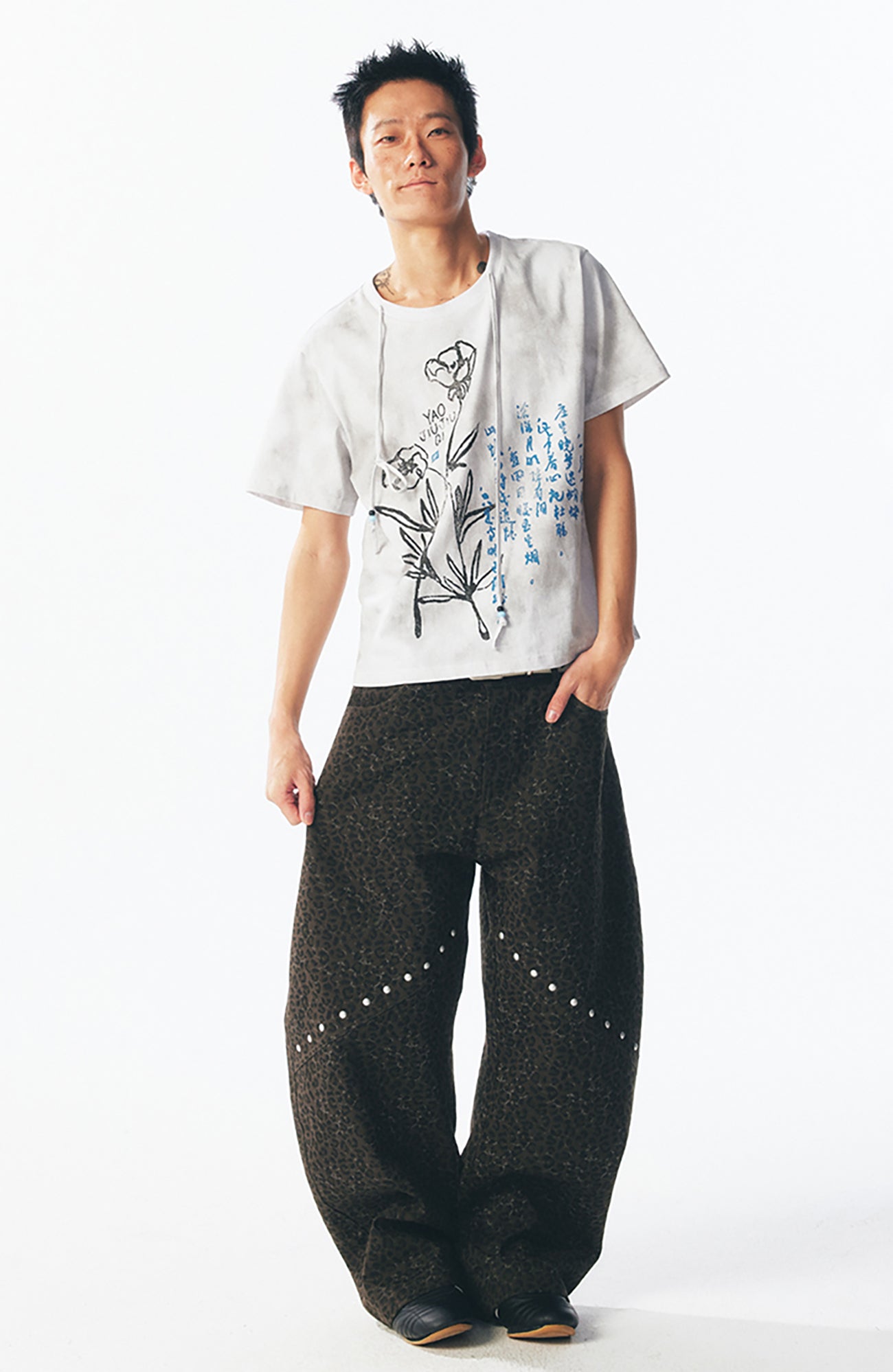 Blue Script Floral Cotton Tee