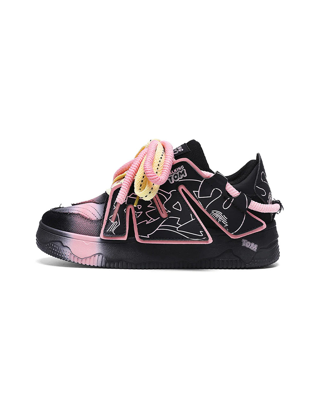 Graphic Pink-Trim Chunky Low-Top Sneakers - Skipkicks