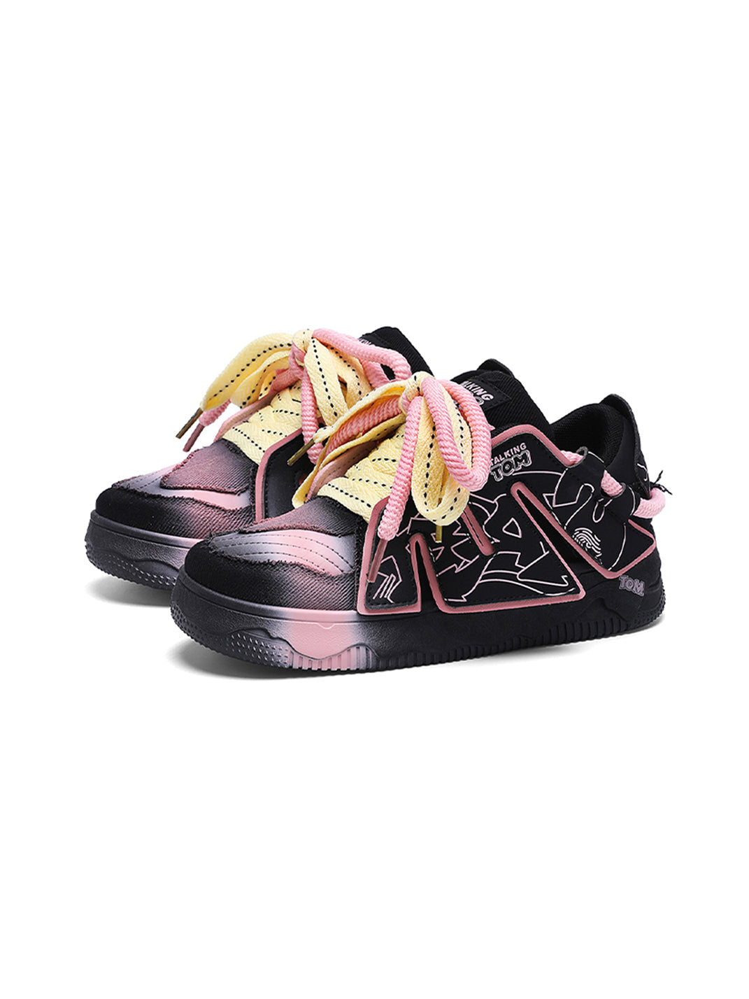 Graphic Pink-Trim Chunky Low-Top Sneakers - Skipkicks