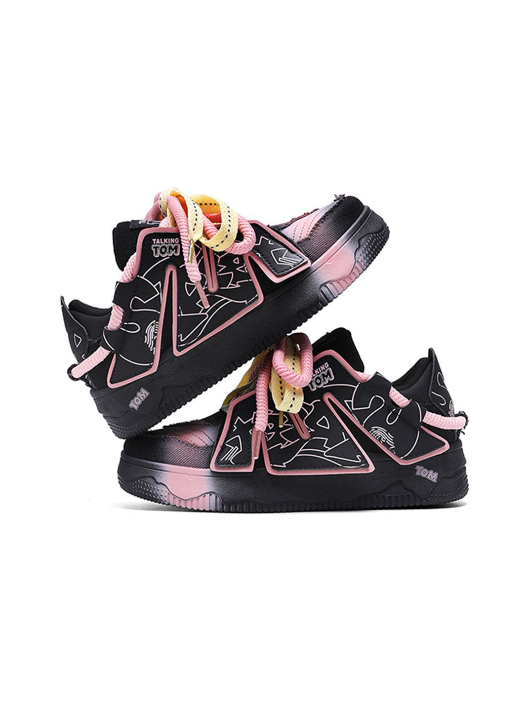 Graphic Pink-Trim Chunky Low-Top Sneakers - Skipkicks