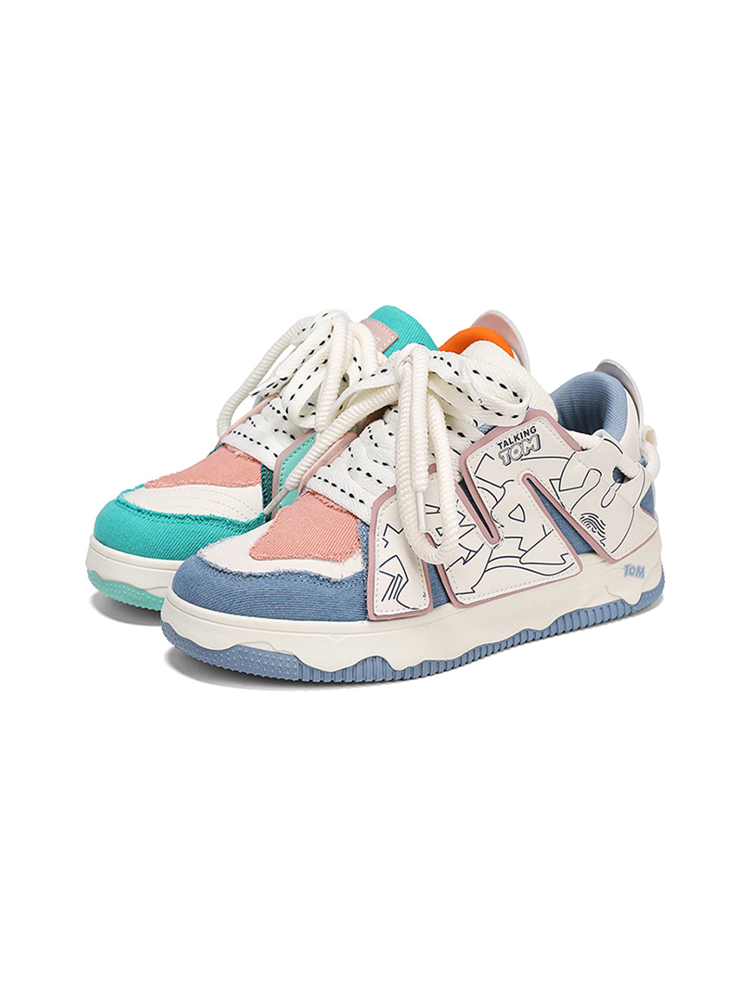 Graphic Pink-Trim Chunky Low-Top Sneakers - Skipkicks