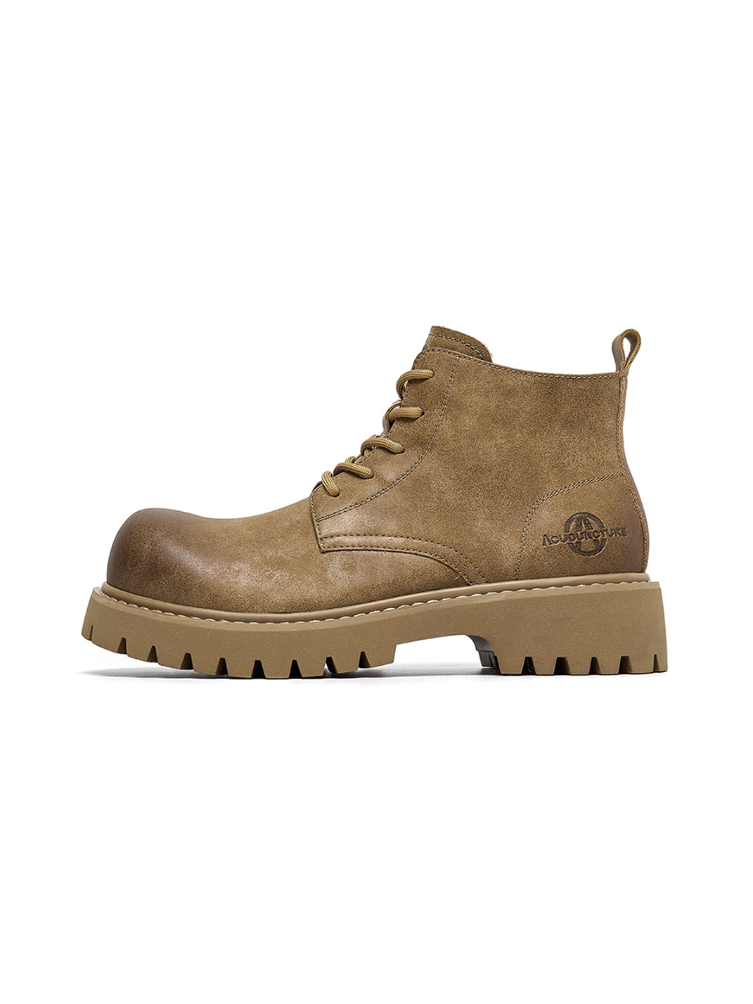 Tan Round-Toe Lug-Sole Work Boots - Skipkicks