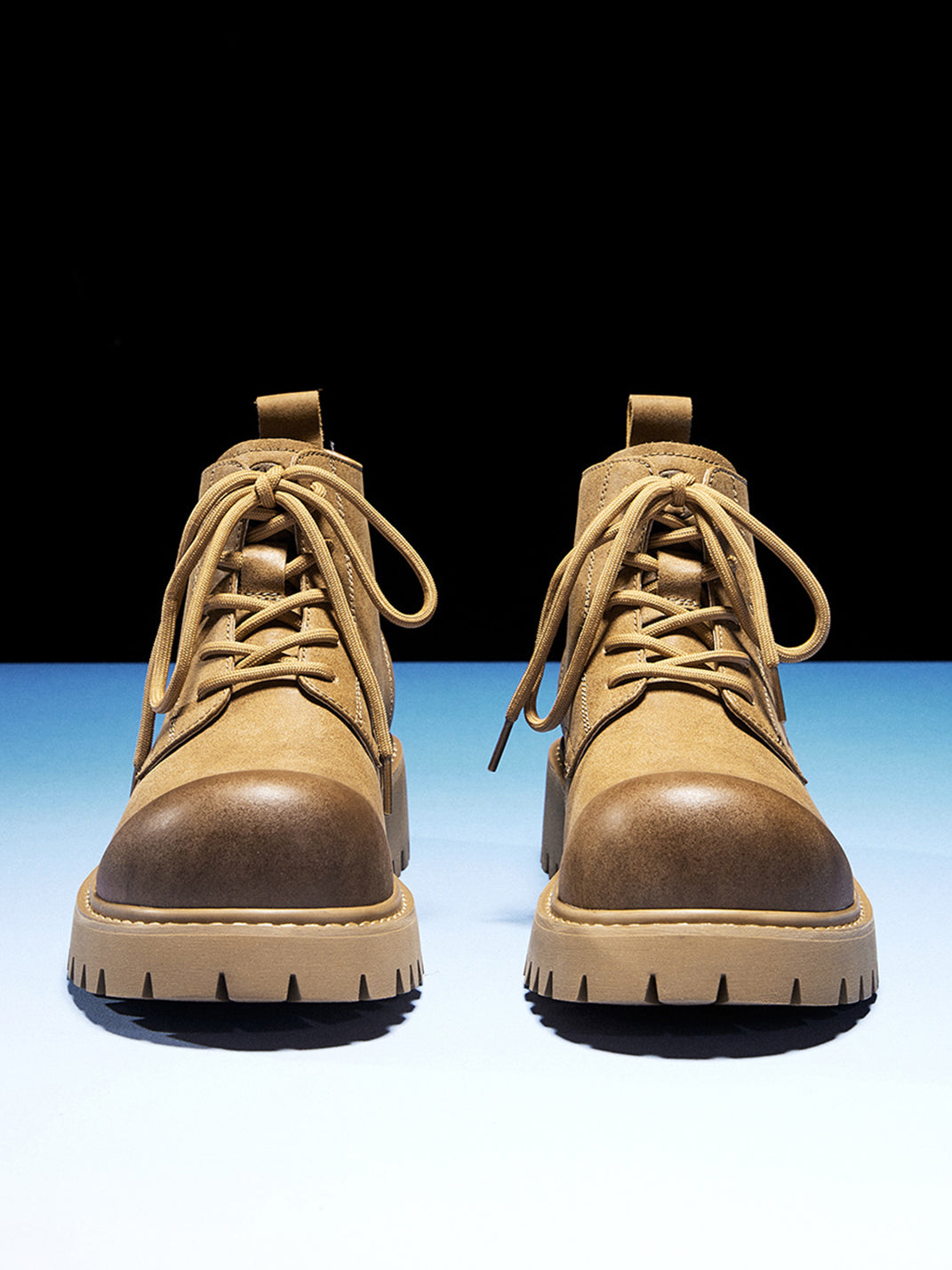 Tan Round-Toe Lug-Sole Work Boots - Skipkicks