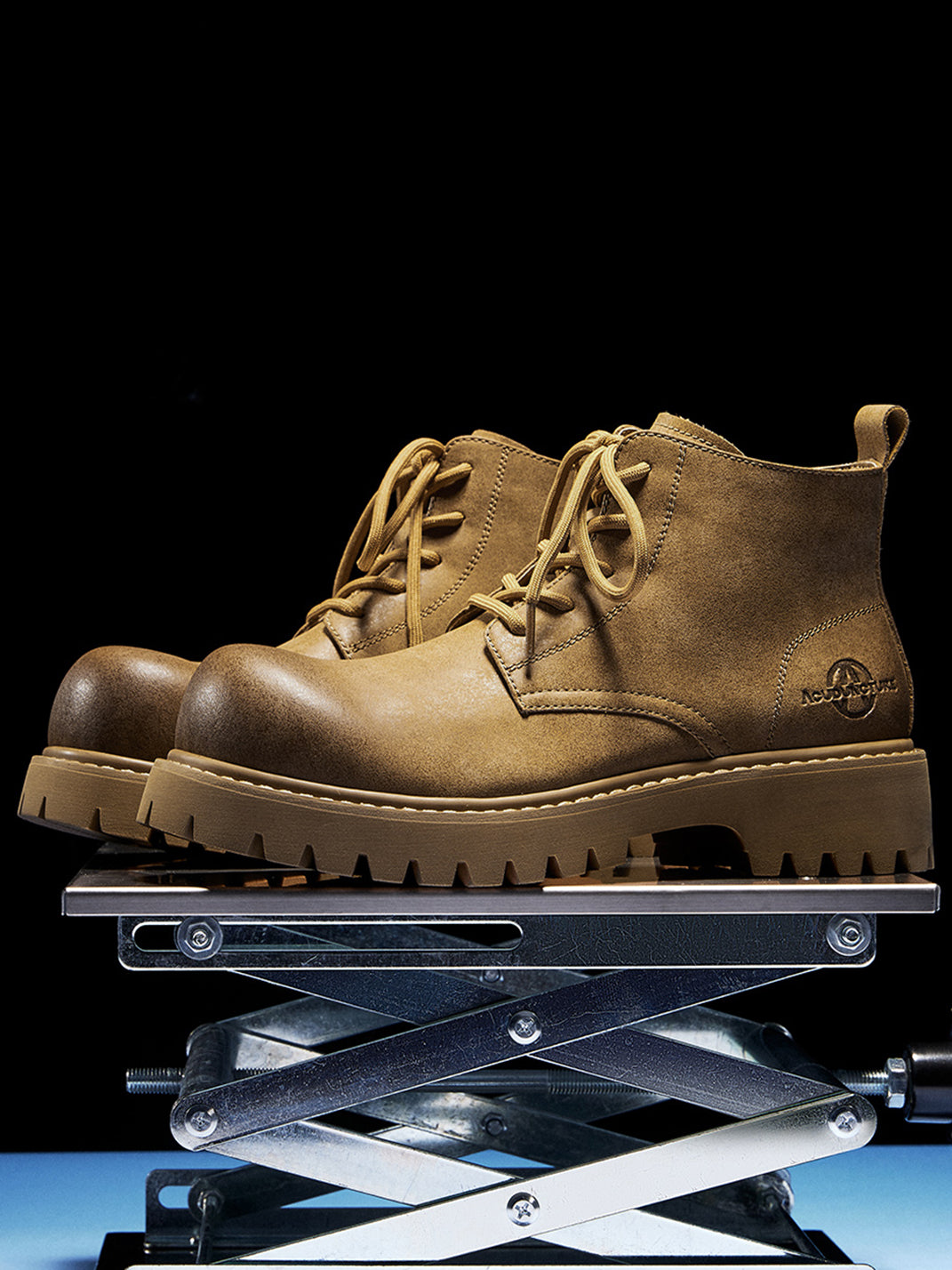 Tan Round-Toe Lug-Sole Work Boots - Skipkicks