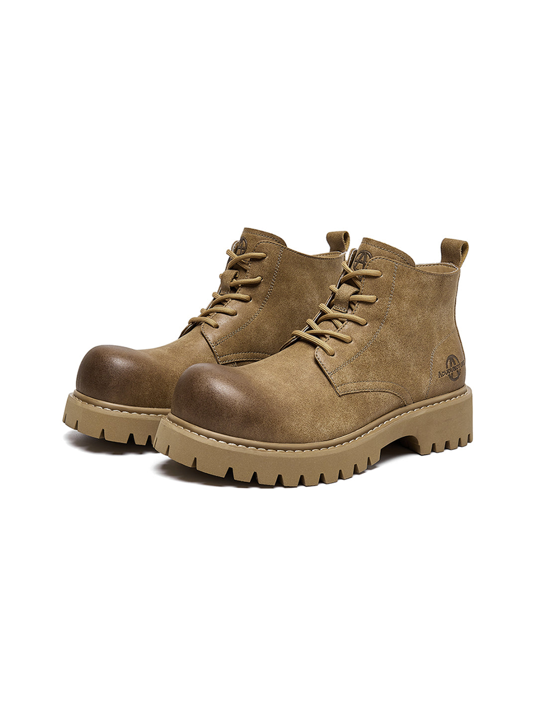 Tan Round-Toe Lug-Sole Work Boots - Skipkicks