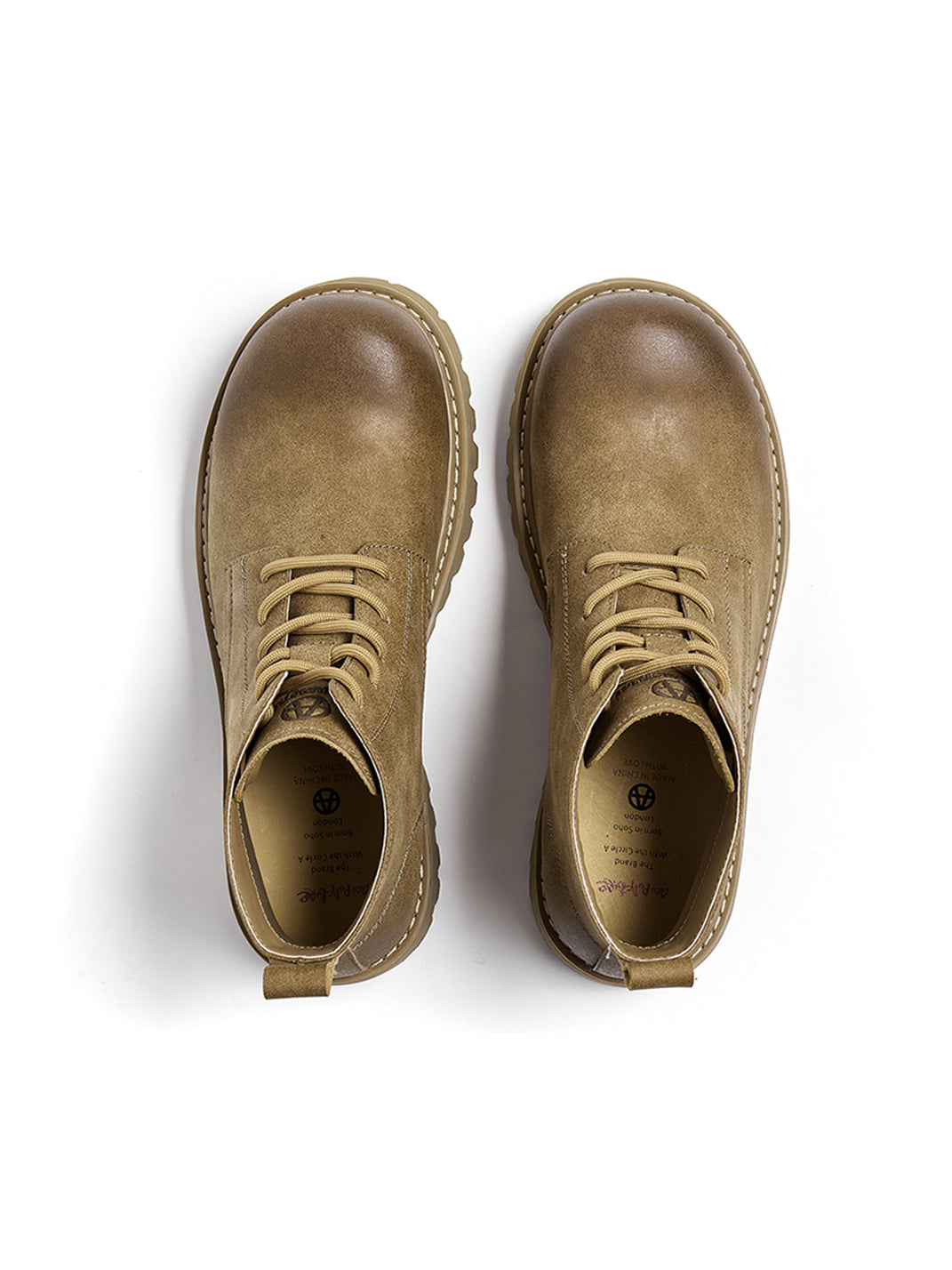 Tan Round-Toe Lug-Sole Work Boots - Skipkicks