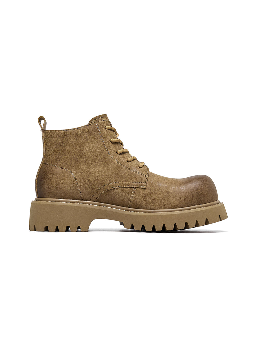 Tan Round-Toe Lug-Sole Work Boots - Skipkicks