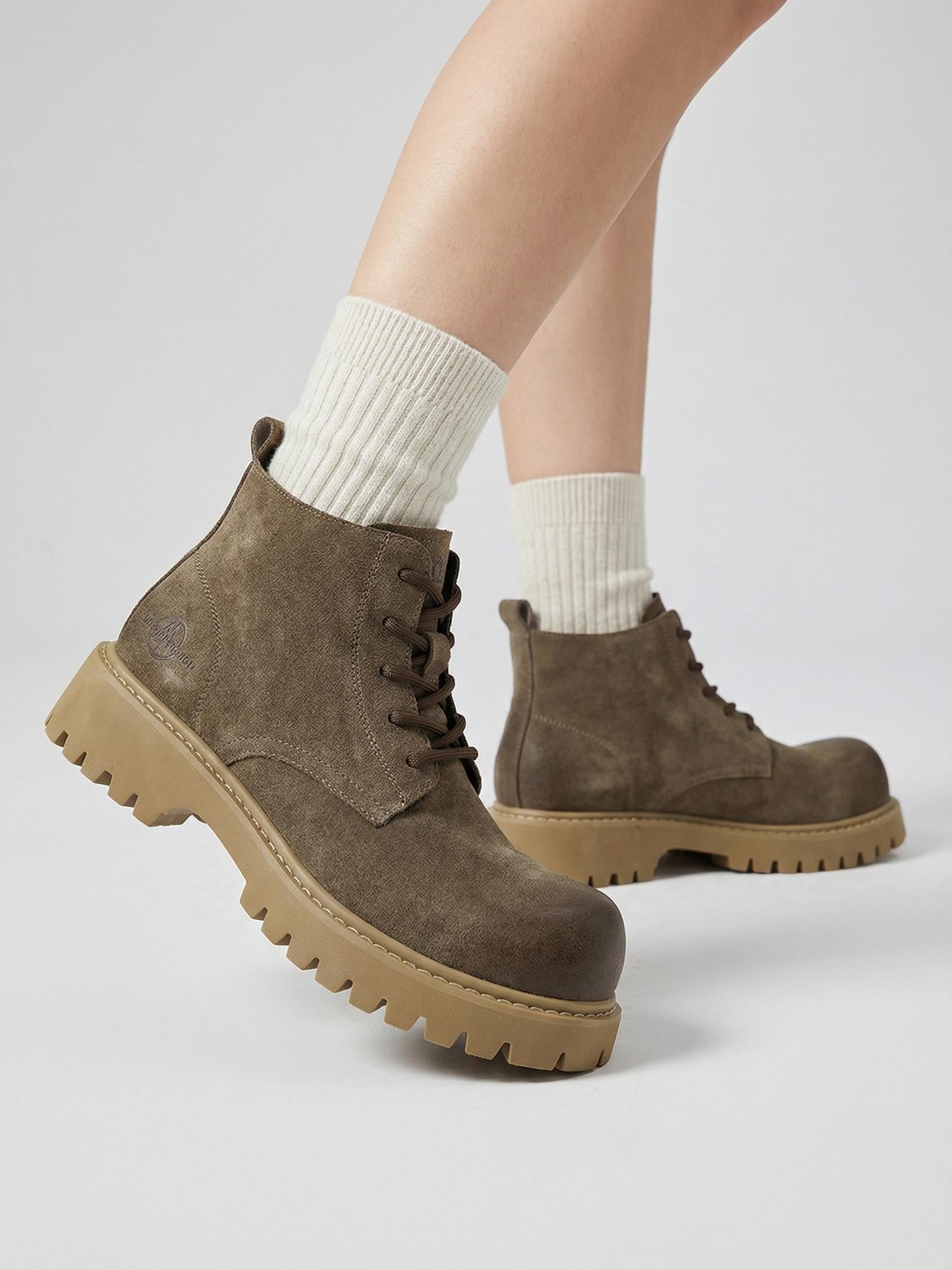 Tan Round-Toe Lug-Sole Work Boots - Skipkicks