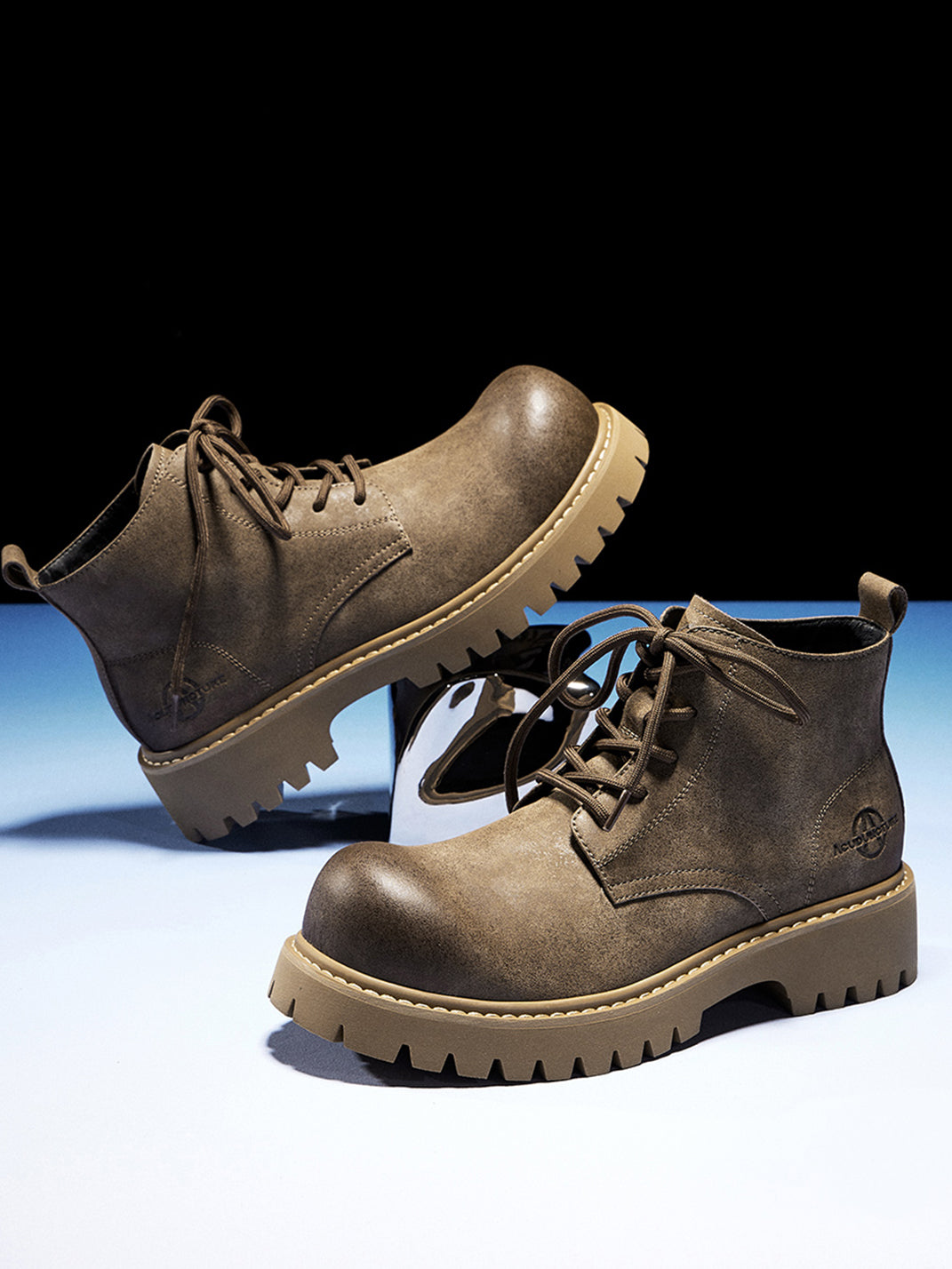 Tan Round-Toe Lug-Sole Work Boots - Skipkicks