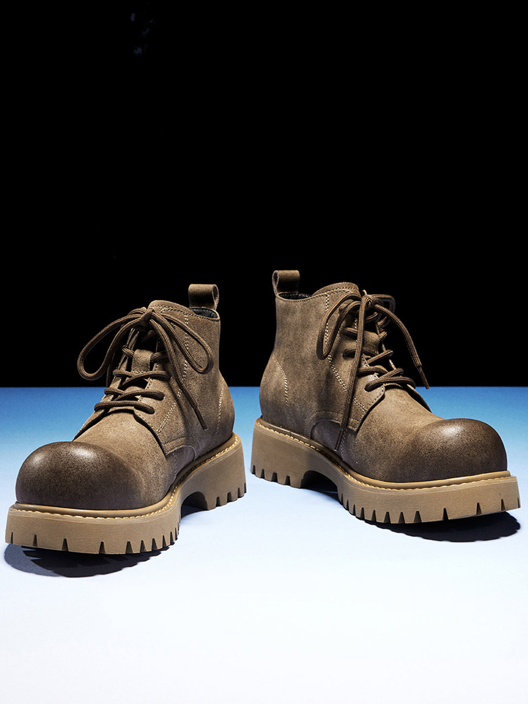 Tan Round-Toe Lug-Sole Work Boots - Skipkicks