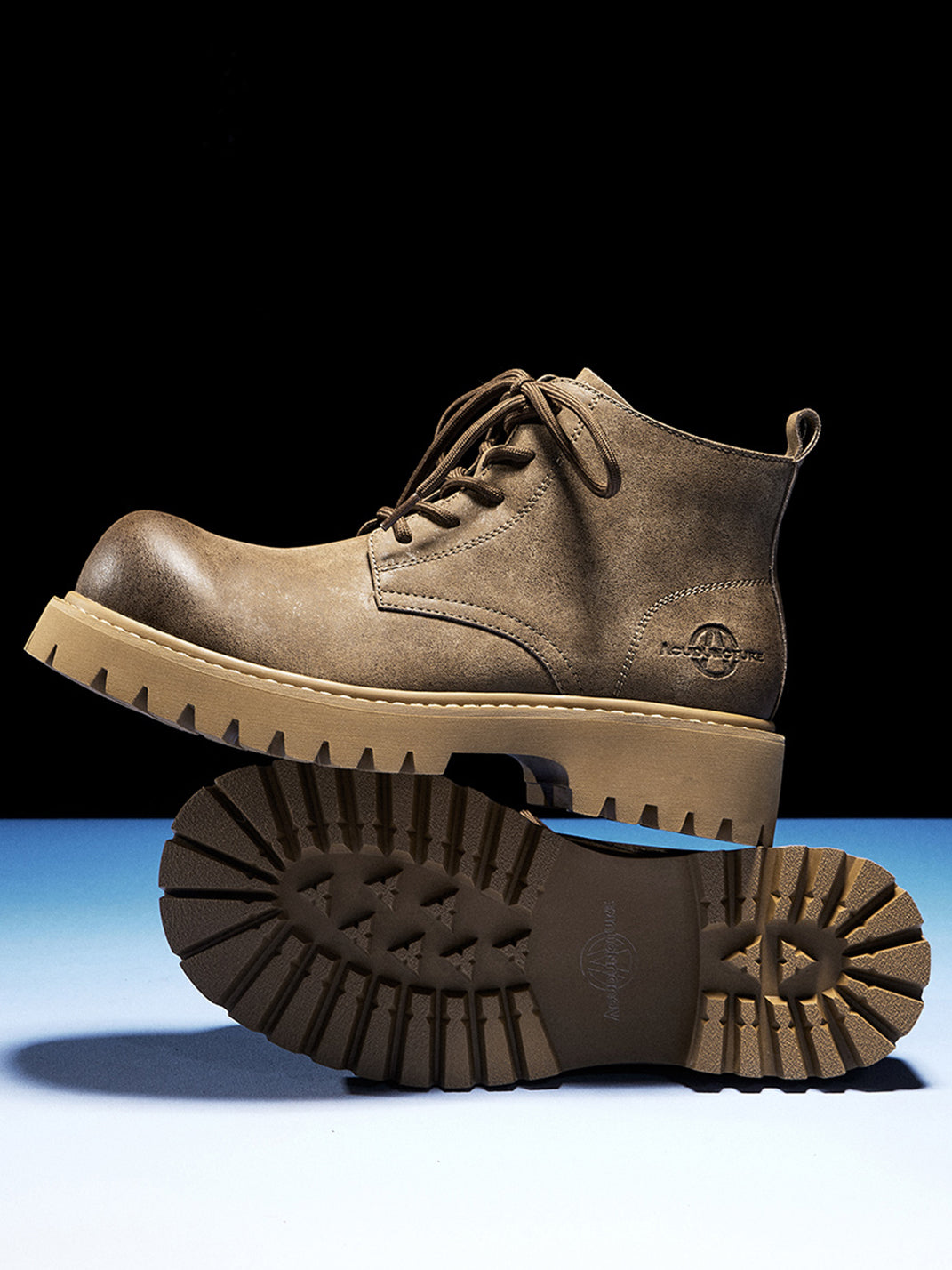 Tan Round-Toe Lug-Sole Work Boots - Skipkicks