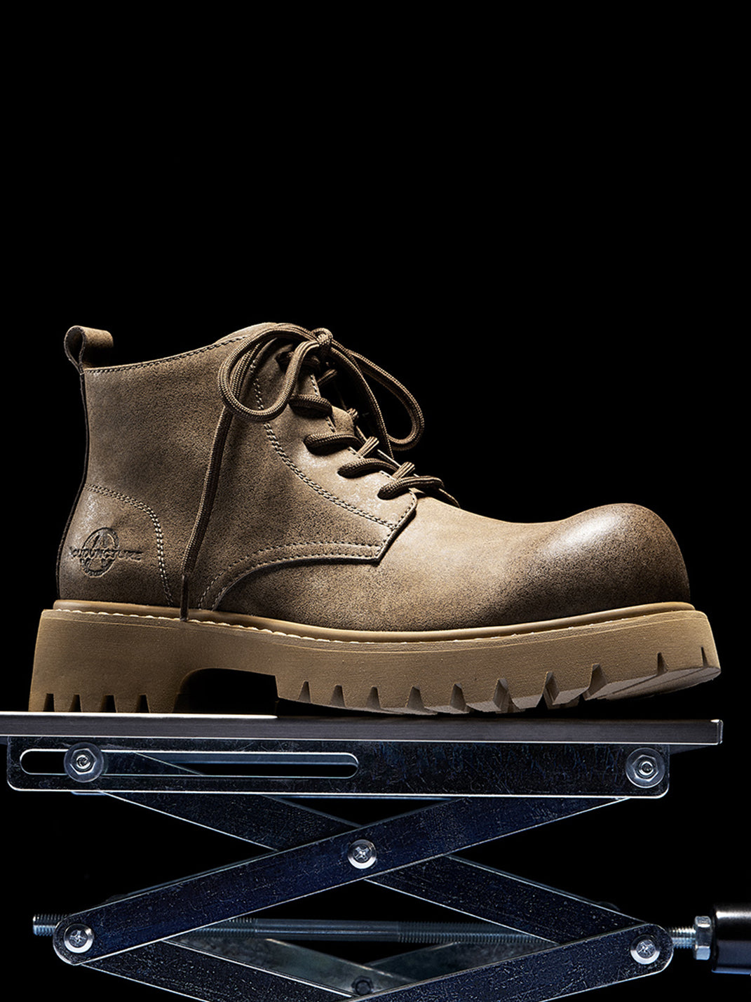 Tan Round-Toe Lug-Sole Work Boots - Skipkicks